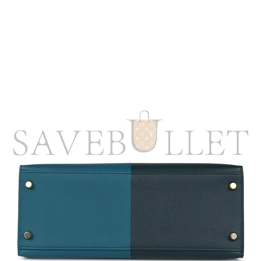 HERMÈS KELLY SELLIER 28 CASAQUE VERT CYPRES AND VERT BOSPHORE EPSOM GOLD HARDWARE (28*22*10cm)